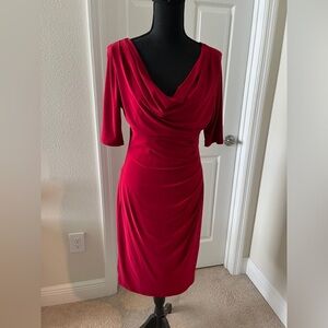 Lauren Ralph Lauren Red Draped Cowl  Dress
